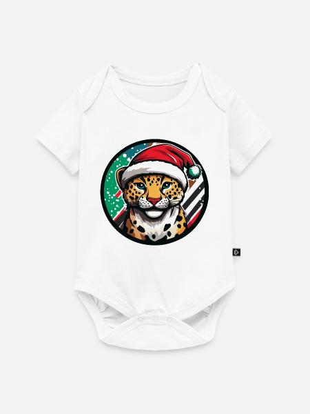 Leopard im Weihnachtsmannhut - Baby Premium Kurzarmbody - Weiß