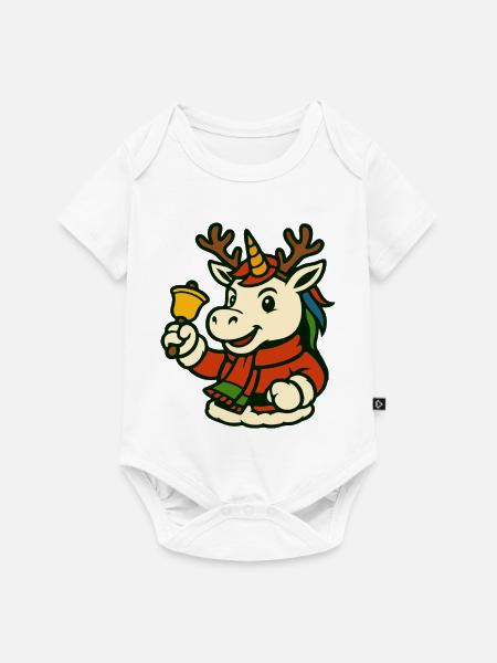 Weihnachtseinhorn mit Glocken-Maskottchen-Kunst - Baby Premium Kurzarmbody - Weiß