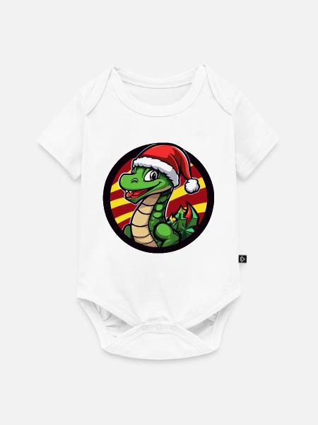 Dino Santa im Weihnachtskreis - Baby Premium Kurzarmbody - Weiß