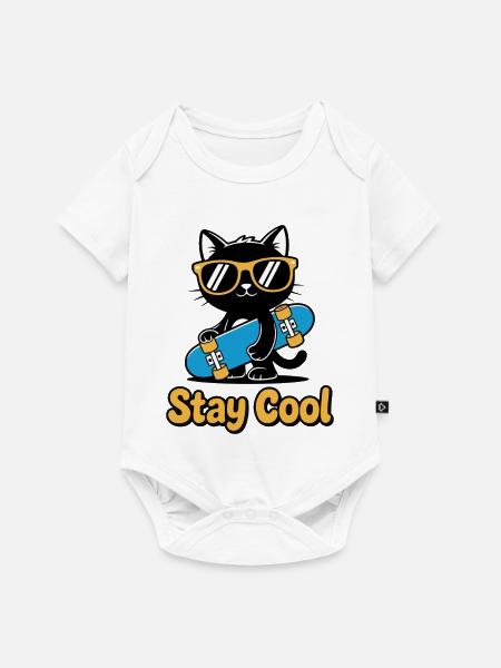 Stay Cool Cat Skateboard - Baby Premium Kurzarmbody - Weiß