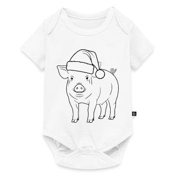 Illustration du cochon avec le chapeau de Père Noël - Body à manches courtes Premium Bébé - blanc - Devant
