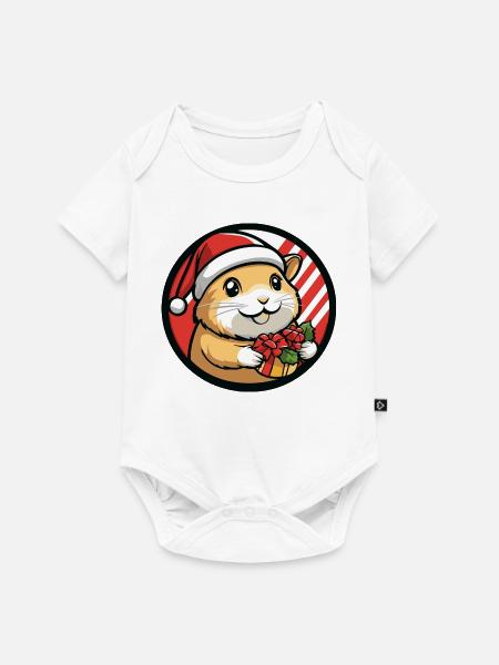 Hamster mit Weihnachtsgeschenk - Baby Premium Kurzarmbody - Weiß