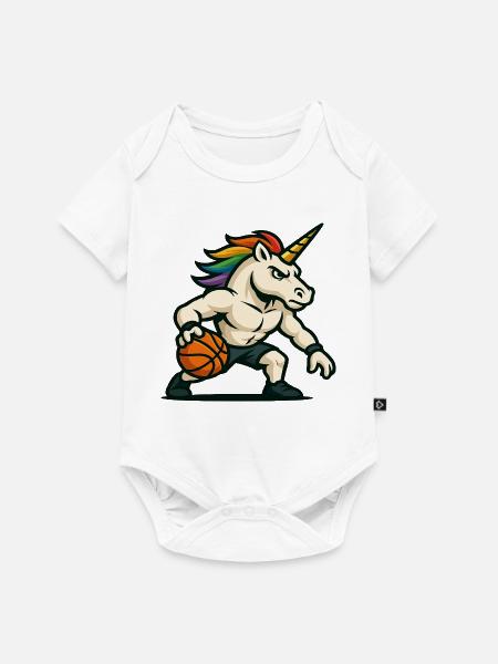 Regenbogen-Einhorn-Dribbler - Baby Premium Kurzarmbody - Weiß