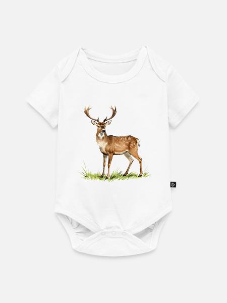 Wald-Aquarellhirsch - Baby Premium Kurzarmbody - Weiß