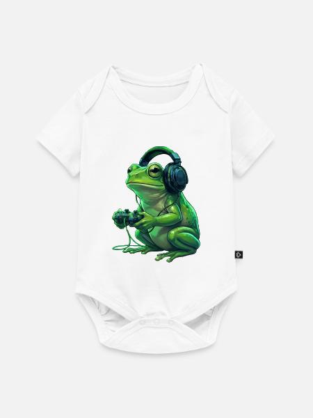 FroschGamer mit Kopfhörern - Baby Premium Kurzarmbody - Weiß