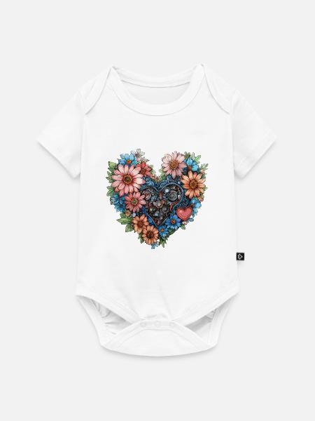 Blumenherz aus Zahnrädern - Baby Premium Kurzarmbody - Weiß