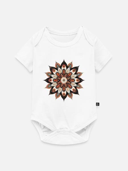 Warmfarbene Mandala Blüte Druck - Baby Premium Kurzarmbody - Weiß