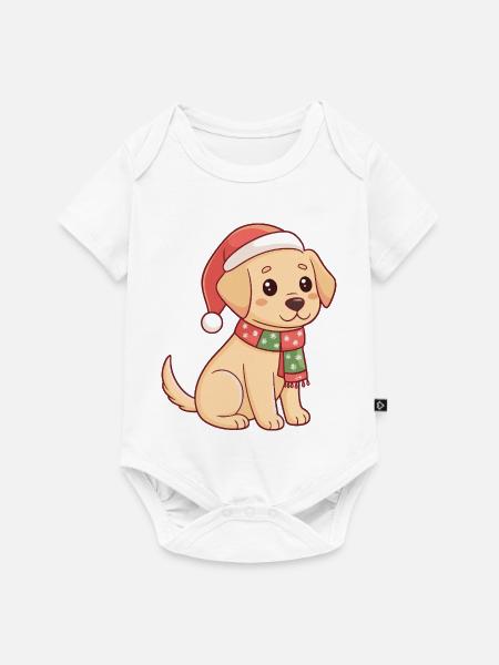 Welpen-Weihnachtsglanz - Baby Premium Kurzarmbody - Weiß