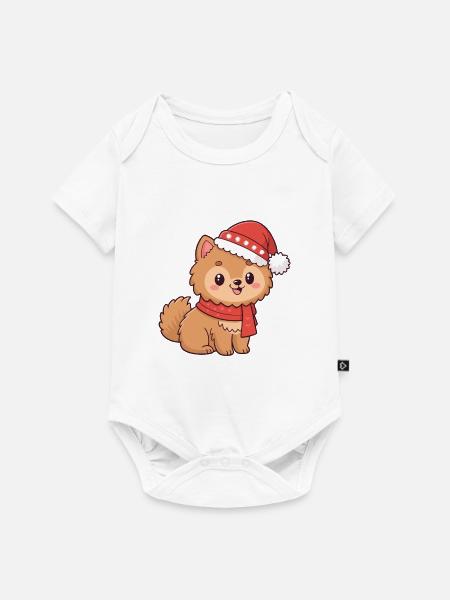Welpen-Weihnachtshut-Schal - Baby Premium Kurzarmbody - Weiß