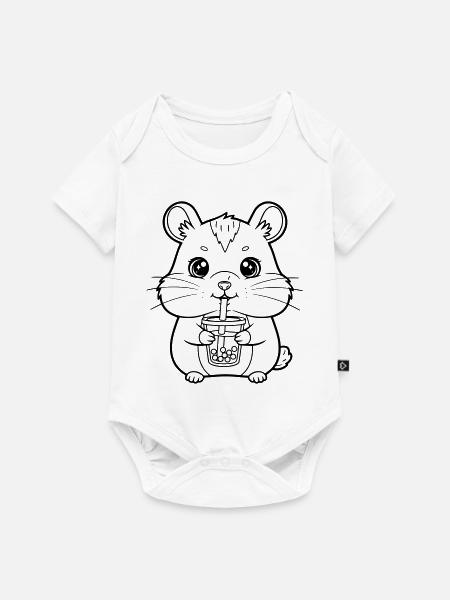 Hamster mit Becher - Baby Premium Kurzarmbody - Weiß