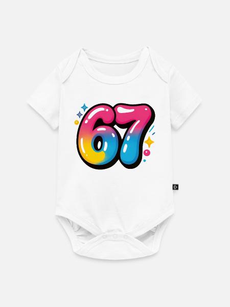 67 bunt sechs sieben bunte Luftballons - Baby Premium Kurzarmbody - Weiß