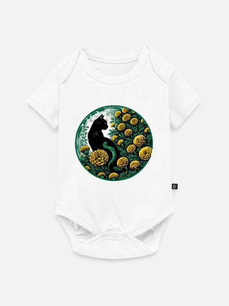 Mitternachtskatze zwischen goldenen Ringelblumen - Baby Premium Kurzarmbody - Weiß