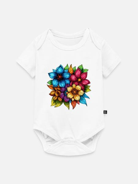 Bunter Blütenstrauß auf Schwarz - Baby Premium Kurzarmbody - Weiß