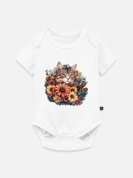 Katze im Blütenkranz - Baby Premium Kurzarmbody - Weiß