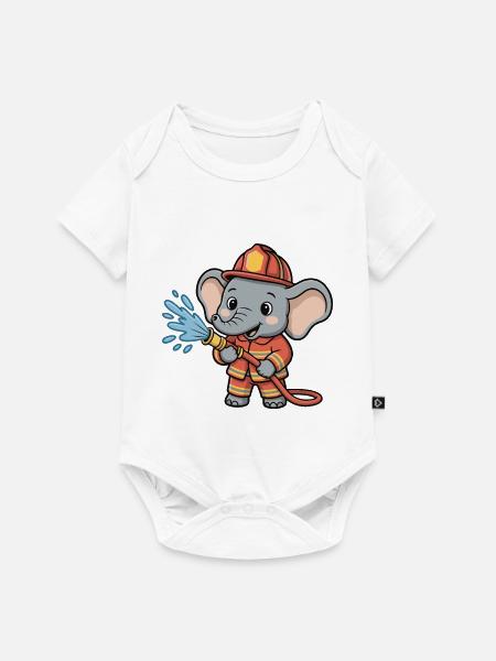 Elefant Feuerwehrheld mit Schlauch - Baby Premium Kurzarmbody - Weiß