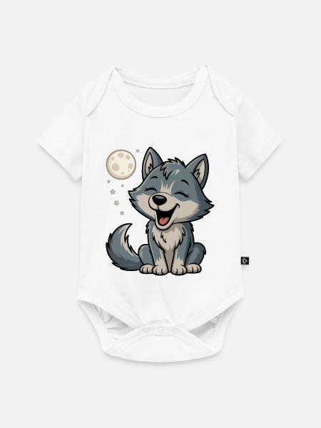 Mondlicht Wolfchen Kuschel - Baby Premium Kurzarmbody - Weiß