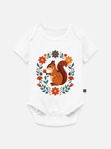 Blumenkranz-Eichhörnchen - Baby Premium Kurzarmbody - Weiß