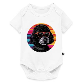 Poodle with sunglasses in retro ring - Baby Premium short-sleeve bodysuit - white - Front