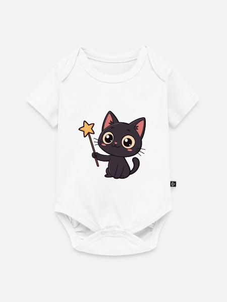 Magische Katze und Sternenzauberstab - Baby Premium Kurzarmbody - Weiß