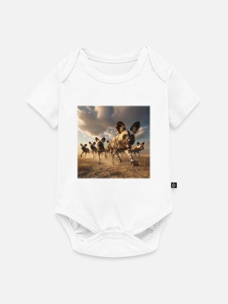 Hyänen Gruppe Wildlife Design Savanne - Baby Premium Kurzarmbody - Weiß
