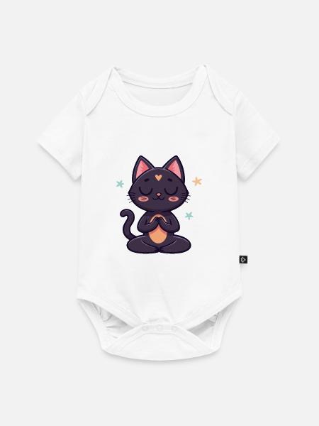 Schwarze Zen-Katze in Meditation - Baby Premium Kurzarmbody - Weiß