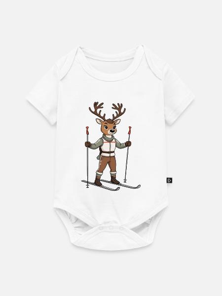 Hirschskifahrer Cartoon - Baby Premium Kurzarmbody - Weiß