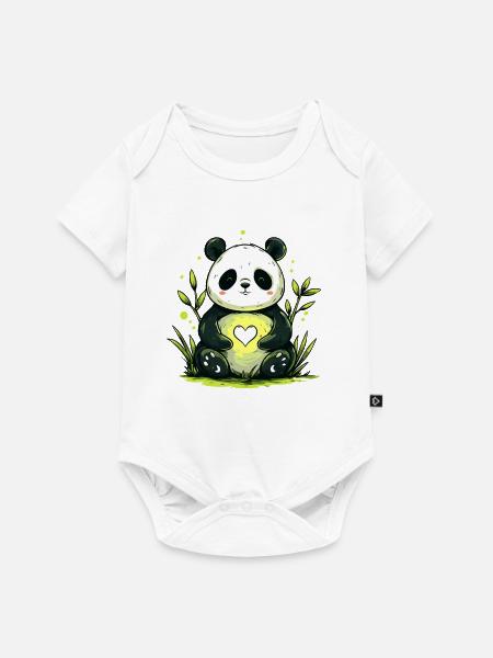 Panda mit Herz im Grünen - Baby Premium Kurzarmbody - Weiß