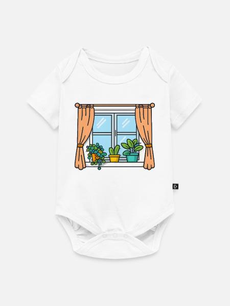 Fensterblick mit Zimmerpflanzen - Baby Premium Kurzarmbody - Weiß