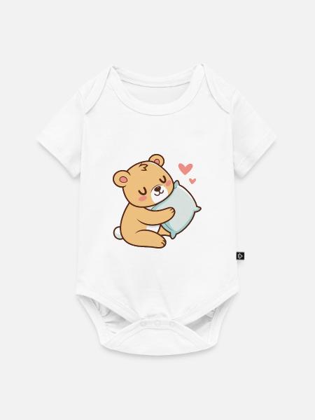 Weicher Kuschel-Teddybär - Baby Premium Kurzarmbody - Weiß