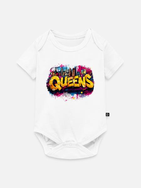 Queens Graffiti Skyline Farbexplosion - Baby Premium Kurzarmbody - Weiß