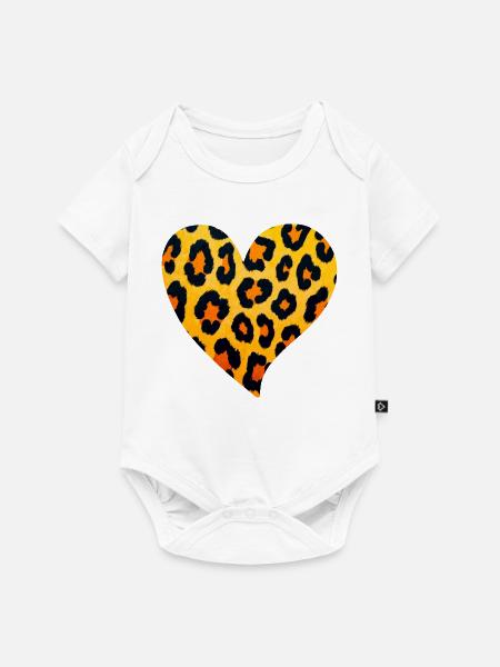 Leopard Herz Muster - Baby Premium Kurzarmbody - Weiß