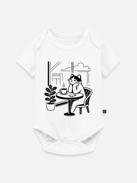 Nachdenkliche Katze Café - Baby Premium Kurzarmbody - Weiß