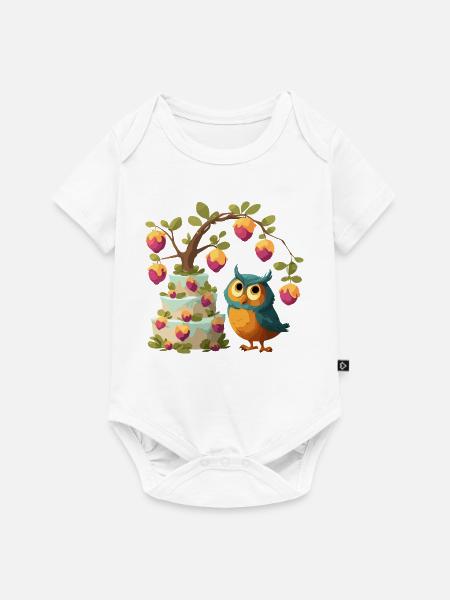Eule am Obstkuchenbaum - Baby Premium Kurzarmbody - Weiß