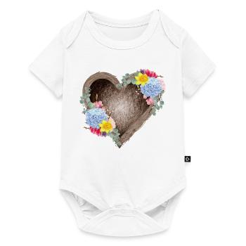 Heart-shaped bird's nest with spring flowers - Baby Premium short-sleeve bodysuit - white - Front