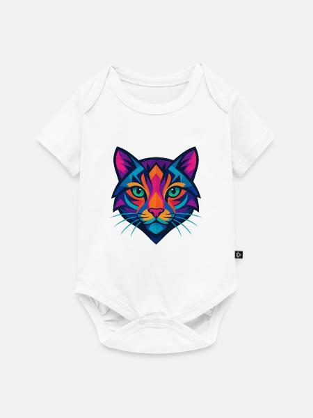Buntes geometrisches Katzengesicht - Baby Premium Kurzarmbody - Weiß