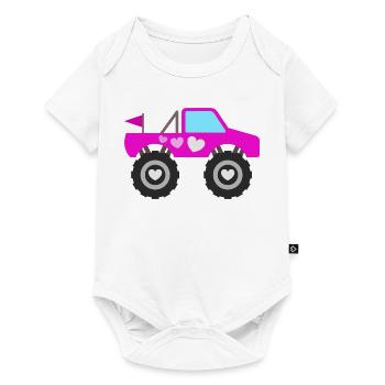 Pinker Monstertruck - Baby Premium Kurzarmbody - Weiß - Vorne