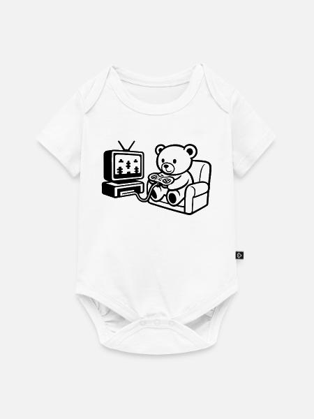 Gamer Teddy - Baby Premium Kurzarmbody - Weiß