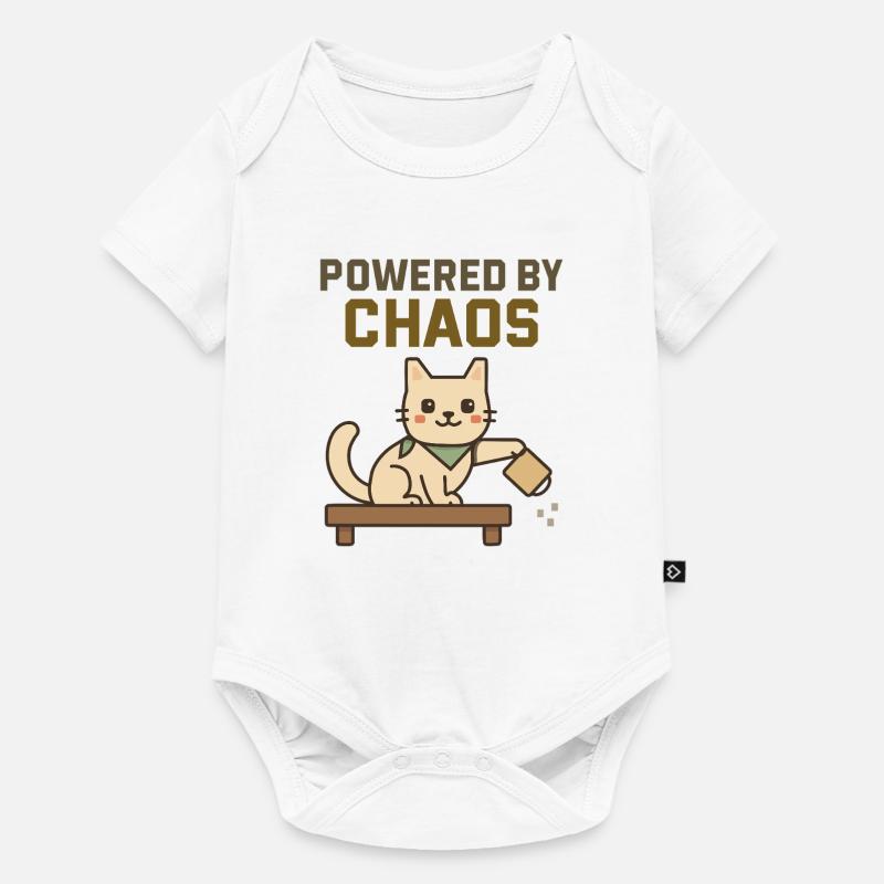 Propulsé par le Chaos - Chat Espiègle Renverse un café - Body à manches courtes Premium Bébé - blanc