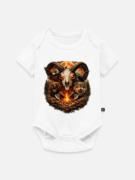 Feuerhorn Schädel im Wolf-Rudel - Baby Premium Kurzarmbody - Weiß