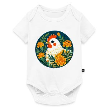 Une poule ensoleillée parmi des fleurs audacieuses - Body à manches courtes Premium Bébé - blanc - Devant