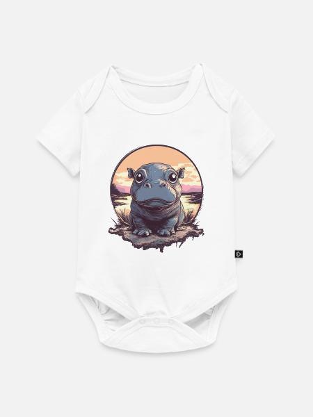 Sonnenuntergang Hippo Illustration - Baby Premium Kurzarmbody - Weiß