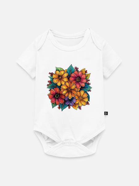 Vibrante Blumenfarben Design - Baby Premium Kurzarmbody - Weiß