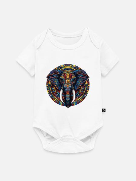 Farbenfrohe Elefanten-Mandala - Baby Premium Kurzarmbody - Weiß