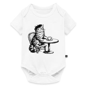 Chat avec béret dans un café au design rétro - Body à manches courtes Premium Bébé - blanc - Devant