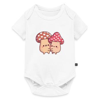 Couple mignon de champignons en forme de champignon qui s’enlaçoit - Body à manches courtes Premium Bébé - blanc - Devant