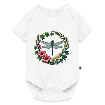 Dragonfly Floral Wreath Frame - Baby Premium short-sleeve bodysuit - white - Front