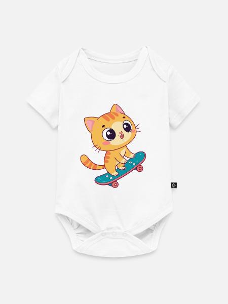Kawaii-Kätzchen auf Skateboard - Baby Premium Kurzarmbody - Weiß
