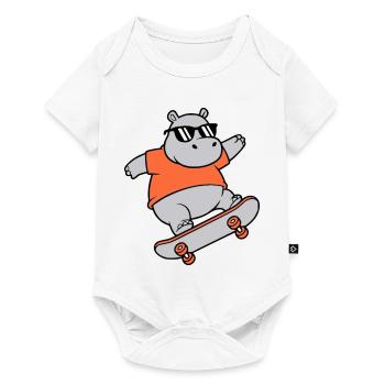 Vecteur de skateboard hippopotame cool - Body à manches courtes Premium Bébé - blanc - Devant