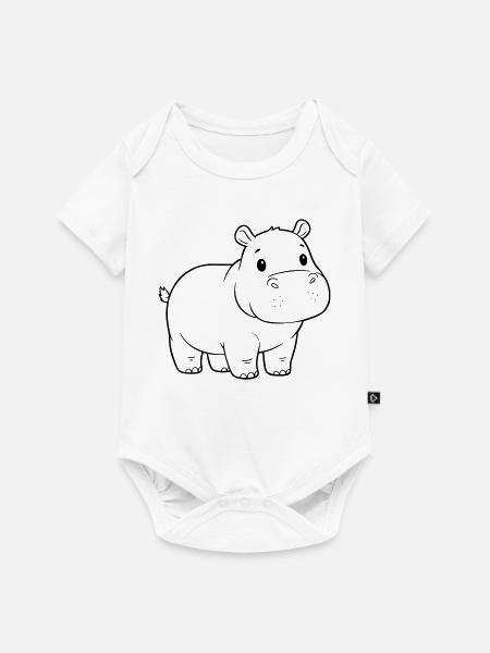 Süßes Baby Nilpferd Comic Outline - Baby Premium Kurzarmbody - Weiß