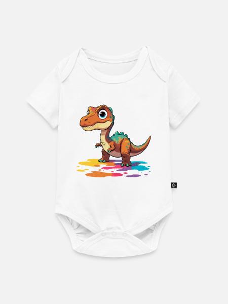 Bunter Dinosaurier Farbklecks - Baby Premium Kurzarmbody - Weiß
